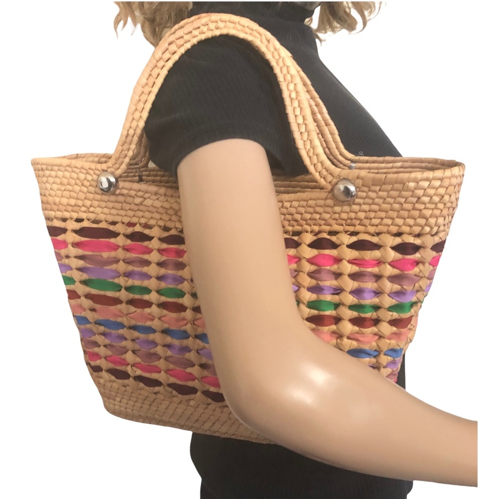 Woven Straw Handbag with Ribbons Well Made Tote Bag Perfect For Spring NWT